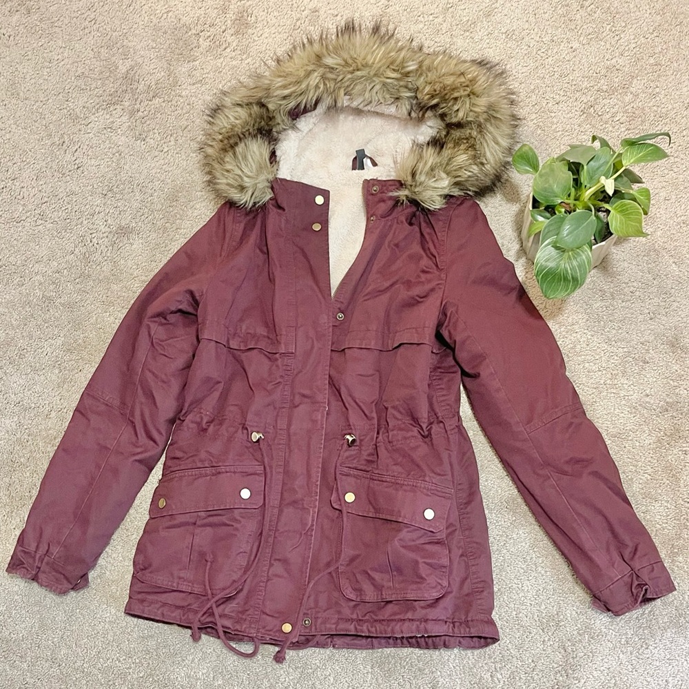 Winter coat with faux fur hood